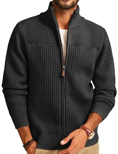 PJ PAUL JONES Men's Full Zip up Cardigan Casual Stand Collar Knit Sweaters