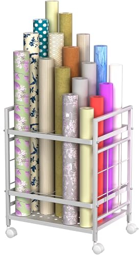 Wrapping Paper Organizer Storage, Wrapping Paper Storage with Wheels, Used for Storing Blueprint/Carpet/Map/Poster, 20 Slots, 2 Brakes, Silent Wheel for Home, Office, School(Black)