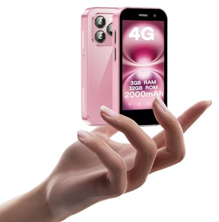 JoyZap Mini 4G Smartphone sbloccato, display da 3.0 pollici, batteria da 2000mAh, corpo sottile, fotocamera da 5MP, Android 9.0, Quad-Core, Dual SIM, 32GB RAM Telefono per bambini (3+32G Rosa)