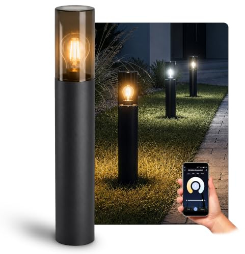 SSC-LUXon VARDA Pollerleuchte schwarz inkl. LED Smarthome Lampe E27 Glühbirne Alexa Vintage warm bis kalt - Standleuchte 50 cm IP44