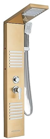 Ensemble mitigeur de douche thermostatique – Panneau de douche LED noir mat avec douche cascade, robinet de bain massant, robinet mitigeur à double poignée, colonne de douche