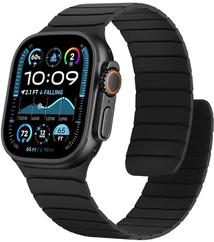Sixmoat Magnetisches Silikon Armband Kompatibel mit Apple Watch 49mm 46mm 45mm 44mm 42mm, Wasserdichte Sport Armbänder Design für iWatch Ultra 3 2 1 SE Series 11 10 9 8 7 6 5 4 3, Schwarz