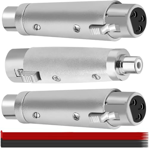 MKBKLLJY 3PCS 3 Pin XLR Female to RCA Female Adapter Jack Socket Audio Gender Changer Coupler Connector Zinc Alloy Metal Case Silver with Cable Tie, Compatible with Microphone Stereo Mixer