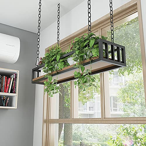 Support de Fleurs Suspendu avec Planche en Bois If et Fer pour Le Rangement de la Cuisine, étagère de Garde-Corps pour Plantes, idéal pour Bar, Magasin de Fleurs, Balcon et res
