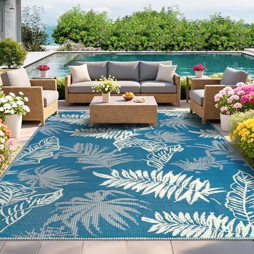 Alfombra Exterior Impermeable, Plegables Alfombra Terraza Exterior 270x365 cm, Reversible Plástico Alfombras de Exterior para Jardín, Picnic, Balcón, Barbacoa
