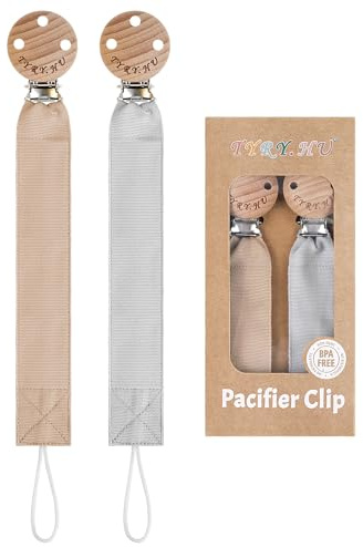 TYRY.HU Catenella Portaciuccio Tessuto Morbido Catenella Ciuccio Fatto a Mano Succhietto Porta Clip di Legno Cotone Bambini Ragazzi Massaggiagengive Clip Baby Regalo,2 Pezzi