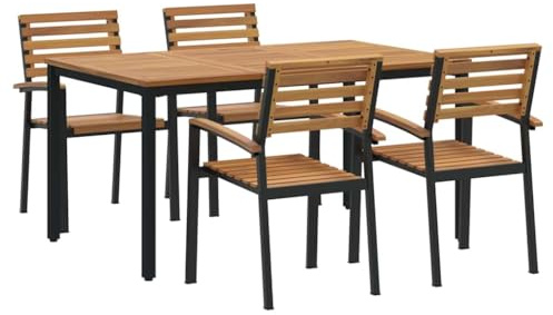 vidaXL Trädgårdsmöbelset 5 pcs Svart Massivt Akaciaträ, Akaciatmöbler, modern utemöbelgrupp, trädgårds- och terrassset, stolar till altanen