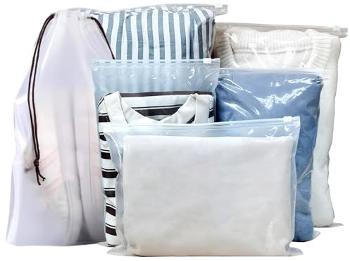 26pcs Travel Zip Lock Clothes Bags,Transparent Reusable Ziplock Bags for Shoes,Cosmetics,Suitcase,Clear Travel Clothes Storage Bag,Plastic Hospital Bag Organiser Pouches,Seal Waterproof Luggage Bag