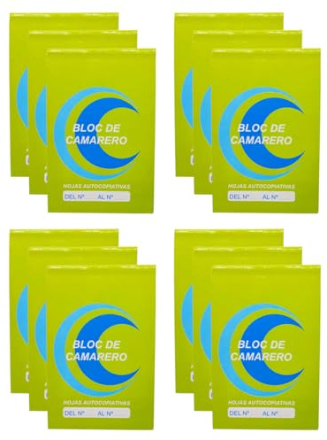 Acan Tradineur - Pack de 12 blocs de camarero con hojas autocopiativas, talonario de comandas, libreta de bolsillo, bar, restaurante, hostelería (Verde - 13,5 x 8,8 cm)