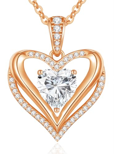 CDE Moissanite Anhänger Kette Damen Silber 925, Halskette für Damen Doppel Herz VVS1 D Farbe, Weihnachten Valentinstag Muttertags Geburtstag Schmuck Geschenke für Frauen Freundin Mama