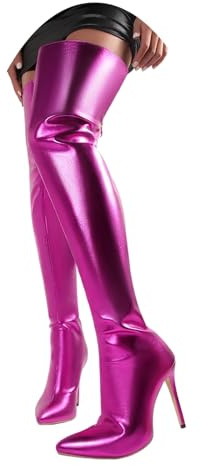 Hanraz Overknees Stiefel Damen Leder Festival Stiefelette Damenstiefel Mit Absatz Gothic High Heels Boots Lack Thigh High Boots Größe Plateau Lackstiefel Gr.37-43EU