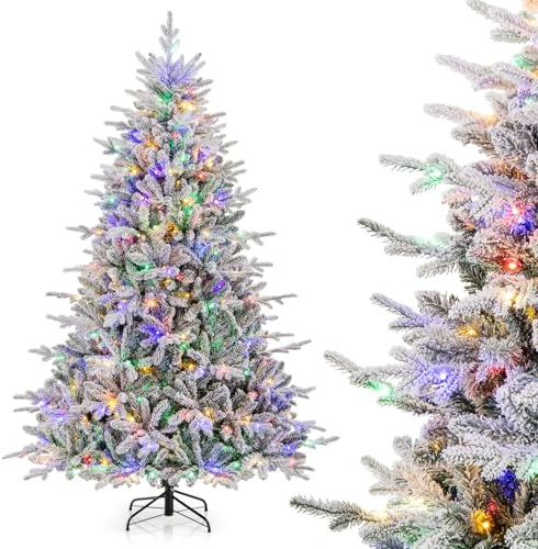 COSTWAY Arbol de Navidad Nevado 218cm, arbol de Navidad con Luces Incorporadas, 350 Luces LED Multicolores, 8 Modos, Ramas de PVC y PE, Arvore de Natal Hogar Fiesta Interior (218 cm)