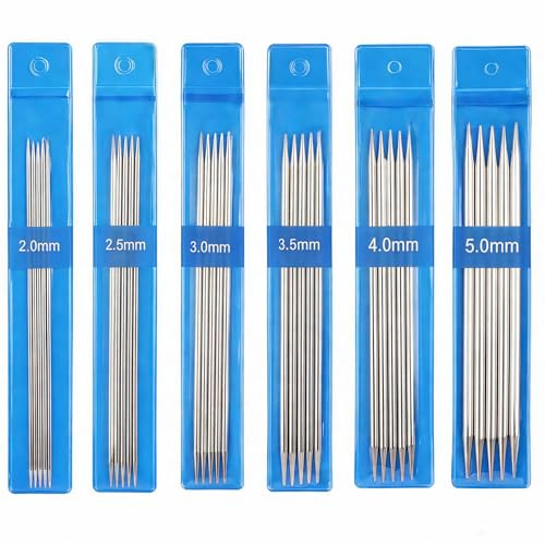 Nadelspiel Stricknadeln Set, 15 cm Länge, 30 Stk, Edelstahl, 2,0 mm-5,0 mm