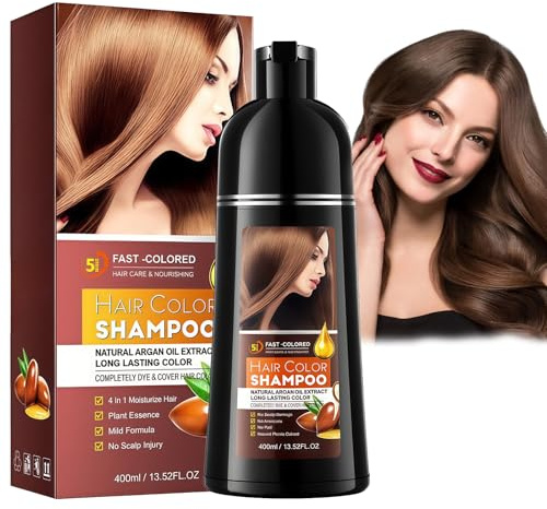 Shampoing Colorant Chatain Foncé, 400ml Dark Brown Hair Dye Shampoo 3 in 1, Shampooing Teinture Cheveux Blancs, Teinture Femme Homme