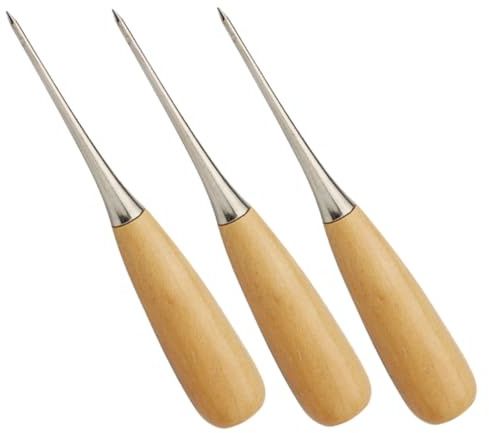 SOIMISS 3 Pezzi Punteruoli da Cucito con Manico in Legno Strumenti Leggeri e Resistenti per Te in Pelle per Perforare Scarpe Tende e Accessori Artigianali