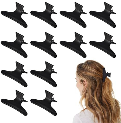 12Pcs Claw Clips, Butterfly Hairdresser Clamps, Clamps Hair Styling | Accessories Hairdresser, Black Hair Clips for Girls for Use Whilst Use or Drying for Women and Men