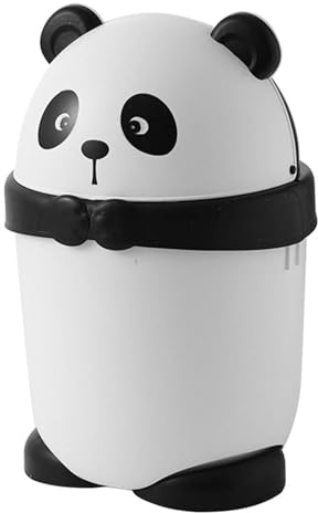 HOOTNEE Poubelle Cartoon Panda avec Couvercle Oscillant Mini Corbeille Plastique Robuste pour Bureau Chambre Cuisine et Salle de Bain Compacte et Anti-odeurs Décorative et