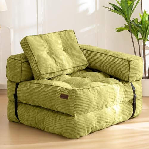 MAXYOYO Faltbares Schlafsofa,Cord Umwandelbarer Sofa Bett Schlafsessel mit Kissen,160x80 cm Komfortable Schlafcouch Bodensofa-Lounge für Schlafzimmer Wohnzimmer