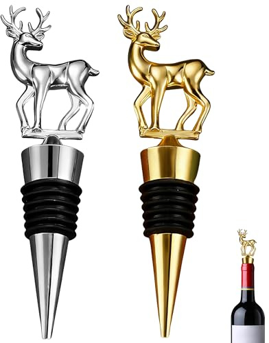 2 Stück Hirsch-Design Weinflaschenverschluss, Wiederverwendbarer Sektflaschenverschluss und Flaschenkorken aus Metall Dichter Wein Verschluß für Dekoration für Partys und Zuhause