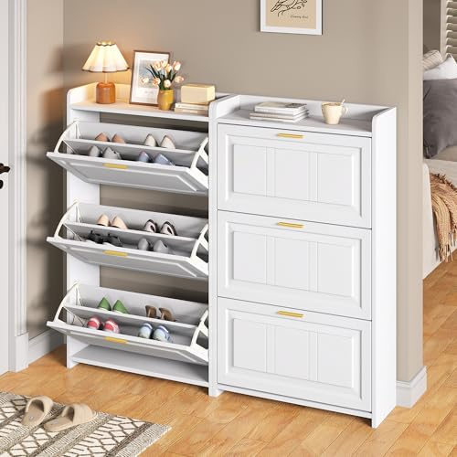 YuQozii 70 x 24 x 120 cm, zapatero, con 6 compartimentos, armarios para zapatos, se puede colocar en pasillos, puertas, salas de estar y oficinas, MDF + tablero de partículas, blanco (2)