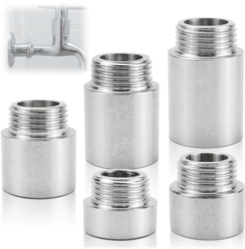Seutmrou 5 Piezas Prolongación de Grifo 1/2, 15mm/20mm/25mm/30mm/40mm Roscado Acero Inoxidable Tubo de Extensión, Tubo Alargador Grifo para Tuberías, Grifos, Ducha y Tuberías de Agua