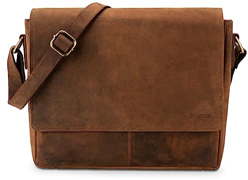 LEABAGS Leder Umhängetasche Herren & Damen I Echtleder Laptoptasche bis 14 Zoll I Messenger Bag mit Schultergurt I Schultertasche I Arbeitstasche I Tragetasche I Handtasche