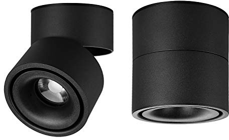 Vrnzau LED Ceiling Spotlight - Wall Light 360°Adjustable Ceiling Downlight COB Lighting LED Wall Lamp or Spot Light Cool White 10W 6000K / Warm White 3000K (Black, 3000K（Warm Light）)