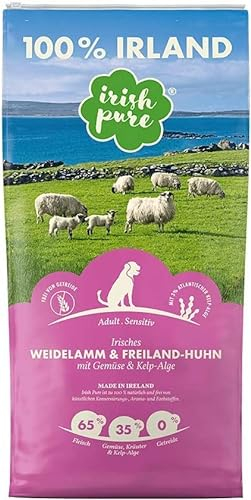 Irish Pure Trockenfutter Adult | 1,5kg | Weidelamm & Freiland-Huhn mit Kelp-Alge | Hoher Fleischanteil | Getreidefrei | Sensitiv | Hundetrockenfutter | Hundefutter für alle Rassen