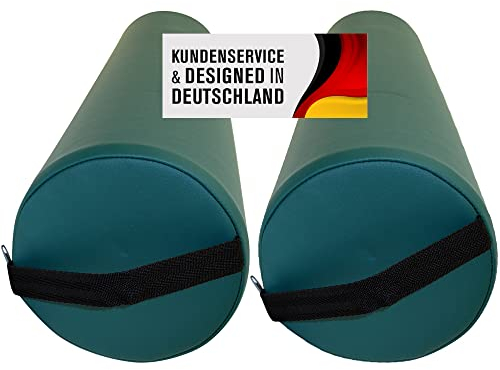 Promafit Massage Lagerungsrolle Set mit Griff für die Massageliege - 2X Vollrolle Knierolle mit PU-Bezug wasserabweisend (Grün)