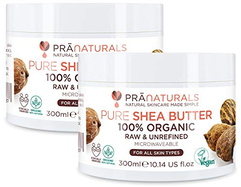 PraNaturals 100% Organic Shea Butter (2x 300ml) | Raw Unrefined Extra Virgin A Grade African Pure Ivory All-Natural, Smooth Shea Nut Lip Balm, Body Butter Moisturiser