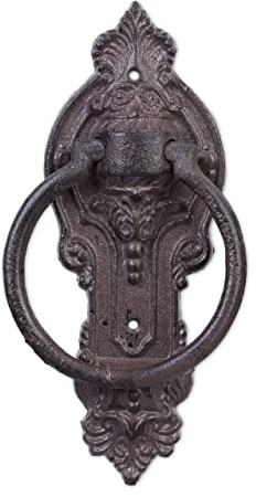 Relaxdays Türklopfer antik, Anschlagring für Haustür, Landhausstil, Gusseisen, H x B x T: 25,5 x 10,5 x 2,5 cm, braun