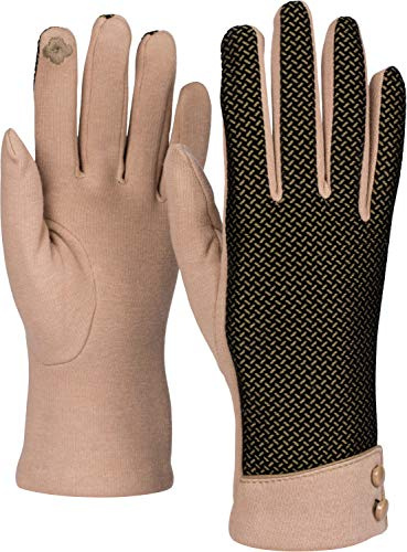 styleBREAKER Guantes de algodón para mujer con patrón de canalé,Marrón clar