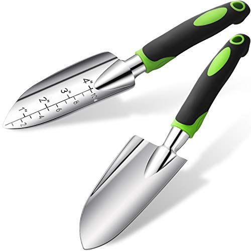 Honoson Garden Hand Trowel Transplant Trowel with Measurements Aluminum Alloy Planting Tools with Rubber Handle Small Gardening Hand Tools Shovels for Gardening Cultivating Transplanting Supplies
