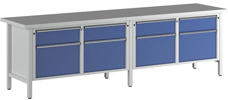 ANKE | Werkbank Breite 2800 mm | Gestellbauweise | 8 Schubladen | Universalplatte