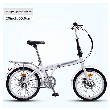 JHNEA 20 Zoll Faltrad Klapprad, Kohlenstoffstahlrahmen Fahrrad Klappfahrrad mit Schutzbleche und Komfortsattel Campingrad Citybike,White