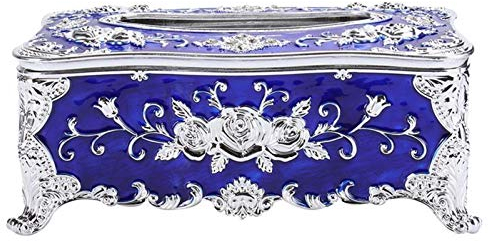kosmetiktücher box Europäischer Stil Luxus Tissue Box Desktop Servietten Halter Serviettenkoffer Rose gemustert Papierständer Tischzubehör Home Car Fall Hülle Kosmetiktücherboxen ( Color : Blue )