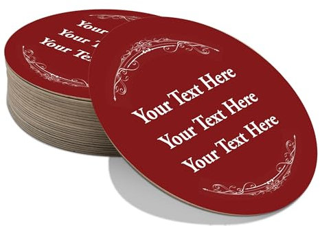 Personalised Beer Mats Pack of 24 - Absorbent Recyclable Round Cardboard Drink Mat Coasters - Accessories for Home Bars Pubs - CO-CARD-DI017-RUBY-R-24 - ADD YOUR TEXT