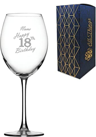 Personalised Engraved Enoteca Wine Glass Happy 18th Birthday Handwritten Design Gift Boxed,19oz/561ml Large Wine Glass, Customise with Any Name, Engraved in The UK