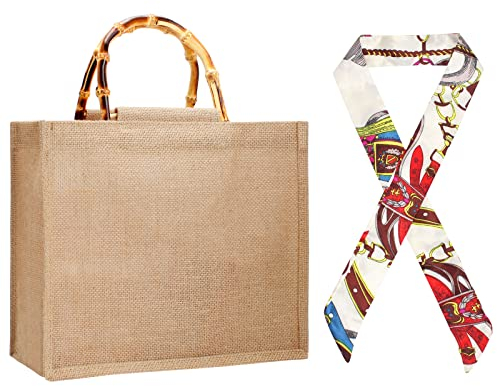 NAEBRO Jute Taschen Nat¨¹rliche Jute Einkaufstasche, Jutetasche Personalisiert Jute Shopper zum Einkaufen, Picknick, Reisen, Strand (33 * 26 * 14cm)