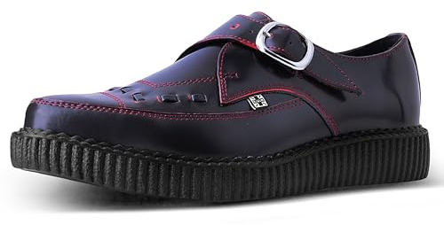 T.U.K. Pointed Creeper Monk Buckle - Men's and Women's Shoes - Colour Burgundy Leather - Size UK Men 8 / UK Women 9