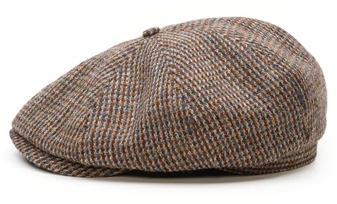 Sterkowski Shelby | 100% Harris Tweed Schiebermütze für Herren und Damen | Paperboy Cap Schirmmütze Flatcap Newsboy Ballonmütze Winter Baker Boy Baskenmütze Vintage Gatsby Blau/Braun 61 cm
