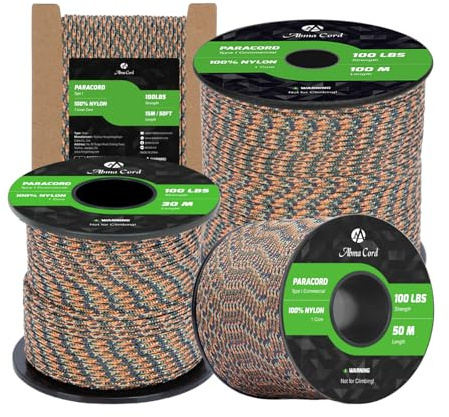 Abma Cord Paracord 2mm 50m 100% Nylon Seil Typ I Schnur mit 1 Kern Allzweckseil - Max. 45kg (100lbs) - Blitz