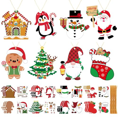 JULBEAR 26 Stück Weihnachten Bastelset für Kinder, Sticker Aufkleber Kunsthandwerk zum Basteln DIY Mix&Match Kreativsets Weihnachtsbaum Winter Neujahr