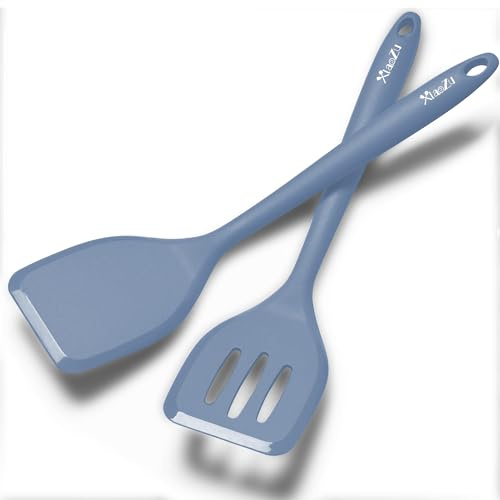 XiaoZu Silicone Spatula Turner Set, High Heat Resistant Spatulas with Seamless One Piece Design, Nonstick Rubber Flippers Utensils for Baking & Cooking,BPA-Free, 2 Pack (Starry Blue)