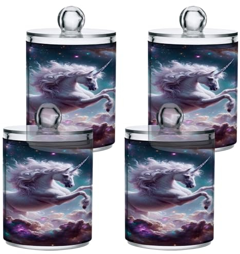 GAIREG Unicorn on Purple Pink Cloud Cotton Swabs Holder Plastic, Cotton Swabs Holder Set of 4