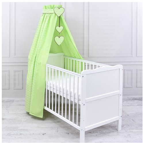 Generisch Baby Delux Babybett Himmel Betthimmel Baumwolle Baldachin für Babybett Kinderbett Wiege Stubenwagen Himmelstange Applikationen Herz Deko (Blümchen Grün, ohne Himmelstange)