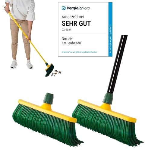 Novaliv 2X Premium Krallenbesen mit Stiel 30cm, Spezialbesen gebogenen Borsten Kunststoffkopf -Ideal als Gartenbesen, Kratzbesen, Kunstrasen Besen, Optimal für Camping, Straßenbesen