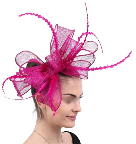 Yeuyyben Blauer Fascinator mit großer Schleife, Haarbänder, Haarschmuck, Hochzeit, Kirche, fuchsia, Einheitsgröße