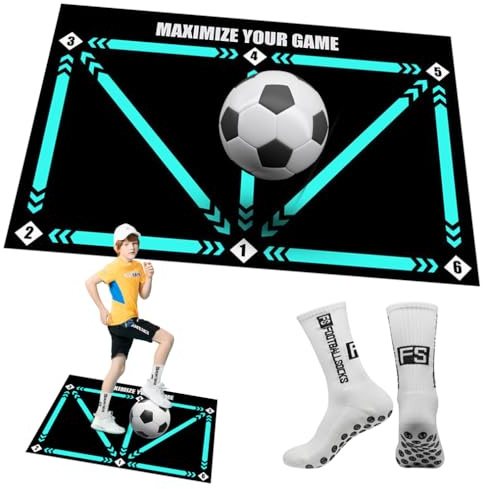 Fussballmatte Training Kinder mit Socken, 60x90cm Fußball Matte Ballkontrolle Fussball Trainingsmatte Dribbelmatte Teppich Übungsmatte, Rutschfest Kickmatte Football Soccer Mat Geschenke Jungen