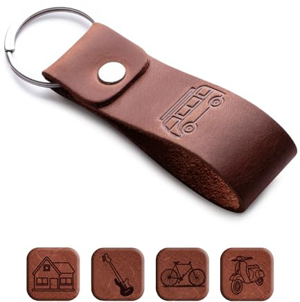 Crazy Horse Porte-clés en cuir fait à la main – Design gaufré – Porte-clés voiture et maison – Cadeau d'anniversaire et d'anniversaire pour homme et femme, Camping Car, taille unique